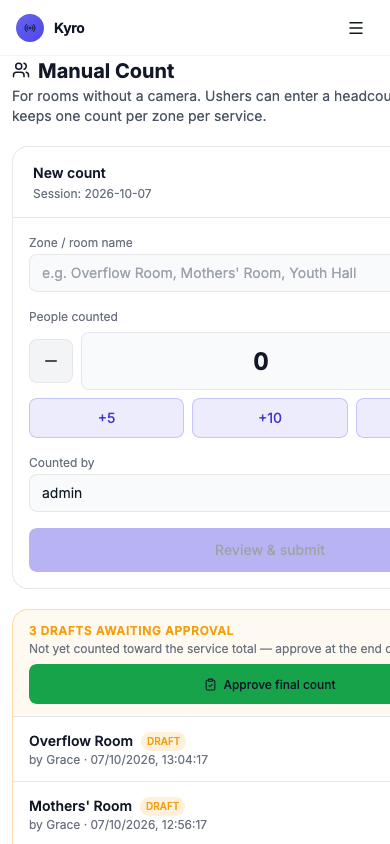 Manual Count page on a phone
