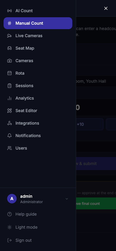 The sidebar menu opened on a phone