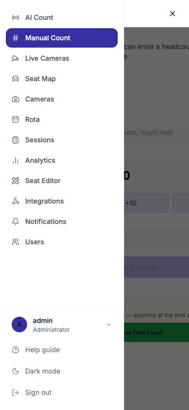 The sidebar menu opened on a phone